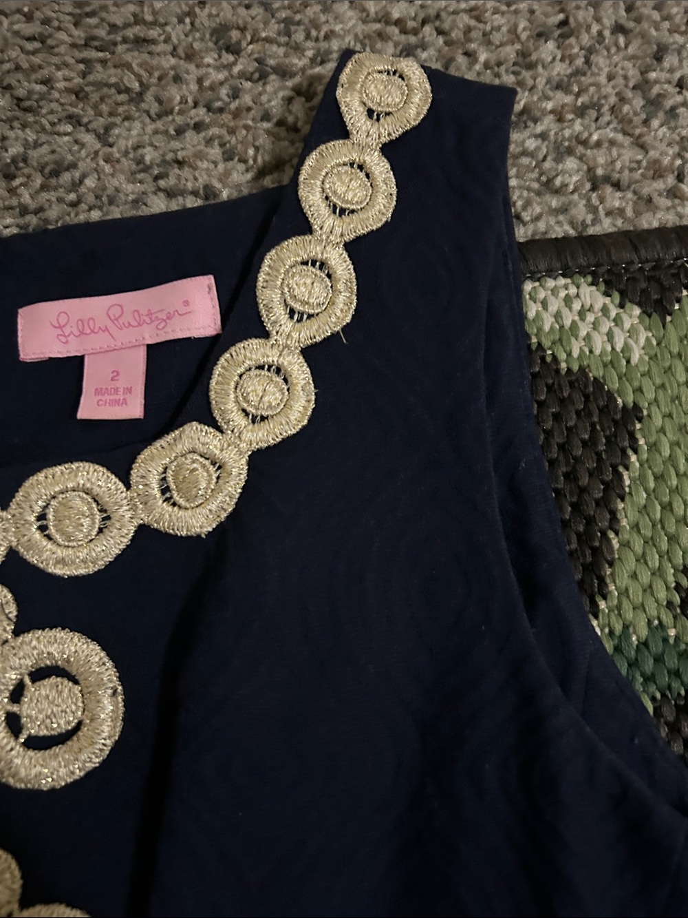 Lilly Pulitzer Navy Shift Dress with Cream Crochet Trim - Picture 4 of 16